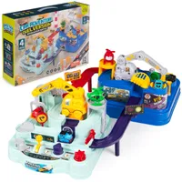 COIL Rennstreckenspiel, Autorennbahn, Autospielzeug, Montessori-Lernspielzeug, 4 Autos, Bewegliche Teile, Hubschrauber, manuelle Steuerung, ab 3 Jahre