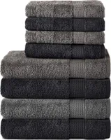 Komfortec 8er Handtuch Set aus 100% Baumwolle, 4 Badetücher 70x140 und 4 Handtücher 50x100 cm, Frottee, Weich, Groß, Anhtrazit Grau/Schwarz