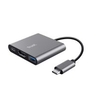 Trust Dalyx 3-in-1 USB-C-Multiadapter, USB Ladeanschluss Typ C, USB, HDMI für externen HDMI-Bildschirm oder TV-Gerät, PC, MacBook, Chromebook, Laptop