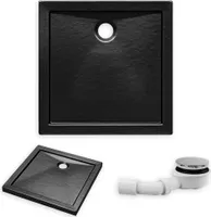 BADLAND Duschwanne Quadratisch Aquarius 90x90x5,5 cm Schwarz mit Ablaufgarnitur Gratis