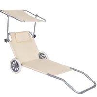 Strandliege Sonnenliege Transportliege Gartenliege mit Räder und Sonnendach - Beige