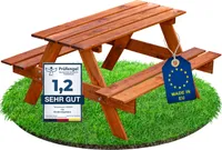 ITA Kindersitzgarnitur aus Holz Braun - Kinder Picknicktisch mit 2 Bänken - Kinder Sitzgruppe für Indoor & Outdoor - Qualität direkt vom Hersteller -  EU