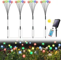 4er-Set Solar Gartenbeleuchtung Glühwürmchen Licht mit 6 LEDs, Solarlampen für Außen 8 Modi Dimmbar IP65, Deko für Garten Hof Balkon, Bunt