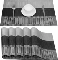 MODFU Platzsets Abwaschbar 6er Set, PVC rutschfest Tischsets Gewebte Platzdeckchen Abgrifffeste Hitzebeständig, Vinyl Placemats Platz-Matten für Küche Speisetisch Grau
