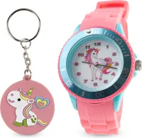 Kinderarmbanduhr Silikonarmband mit Schlüsselanhänger Einhornmotiv 35 mm Quarzuhwerk Einschulung