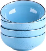 vancasso Navia Oceano, kameninové misky na cereálie, sada 4 ks 800 ml misek na salát, dezert, zmrzlinu, vintage vzhled, vodově modrá barva