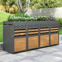 Flieks box na odpadky pre 4 koše 240 l, box na odpadky so strieškou na kvetináč a antracitovými dvierkami, vonkajšie boxy na odpadky, 264x80x125 cm, sivá farba