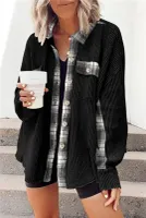 ASKSA Damen Waffelstrick Bluse Spleissen Hemdjacke Button Down Lose Oversize Freizeithemd Strickjacke, Schwarz, 2XL