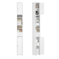 SoBuy BZR34-W Badschrank Hochschrank schmal, Badezimmerschrank mit 2 Türen, 1 Schublade und 5 verstellbaren Regalen, platzsparender Badregal Weiß