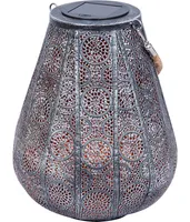 Dehner Solar-Laterne Scala, Ø 20 cm, Höhe 25 cm, Metall/Kunststoff, Lichtfarbe warmweiß, grau/silber