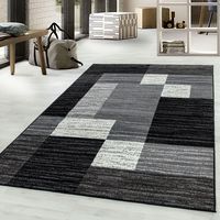 Kurzflor Teppich Schwarz für Wohnzimmer Schlafzimmer Linien Kachel Muster modern 