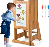 COSTWAY Lernturm Kinder, 2 in 1 Tritthocker Montessori mit 3 verstellbare Höhen, 70 kg Belastbar (Natur)