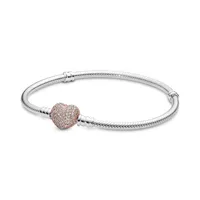 Pandora Moments Pavé-Herz-Verschluss Schlangen-Gliederarmband 586292CZ Damenarmband, Armbandumfang:17cm