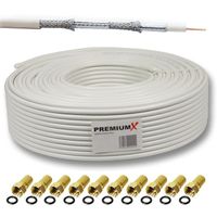 PremiumX 20m BASIC Koaxialkabel 135dB 4-fach SAT Koax Kabel 10x F-Stecker