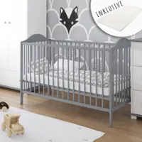 Babybett Gitterbett mit Matratze 60x120 höhenverstellbar | herausnehmbare Sprossen Stäbe grau  Europe