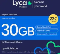 Lyca Mobile Prepaid Smartphone SIM Karte ohne Vertrag International Plus L 30GB