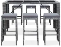 vidaXL 7-tlg. Gartenbar-Set mit Auflagen Poly Rattan Grau