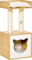 Pawhut Katzenhöhle mit 2 weichen Kissen Katzenbaum mit Katzenbett Spielzeug Kugel Katzenhaus, Sisal Natur 35 x 35 x 81 cm