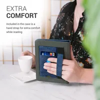 kwmobile Hülle kompatibel mit Tolino Vision 1 / 2 / 3 / 4 HD Hülle - Flip Case mit Handschlaufe - Kunstleder Cover - Dunkelblau Dunkelgrau
