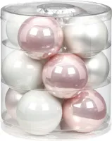 Weihnachtskugeln Glas 8cm, 12 Stück, Farbe:Noble Rose ( hell rosa porzelanweiß )