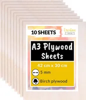 Creative Deco 10 x A3 Překližka 5 mm | 420 x 300 (+/- 0,5) mm | Březová Překližka Tenké Dřevěné Odřezky | Ideální List pro Frotáž, Branding, Laserové řezání, CNC Frézování, řezání, Leptání