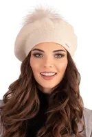 Vivisence Baskenmütze Damen mit bommel Universalgröße - Mütze Damen Elegant Frauen Strickmütze herbst warm Kopfbedeckung klassisch Wintermütze - Beige