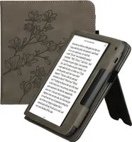 kwmobile Schutzhülle kompatibel mit Tolino Vision 6 Flip Hülle - Cover mit Handschlaufe - Magnolien Grau