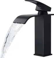 Eumaty Wasserhahn Bad, Edelstahl Waschtischarmatur Wasserfall mit Auslauf Höhe 110MM, Waschbecken Armatur Chrom Einhebelmischer,  Warm und Kalt wasser Mischbatterien Bad, Schwarz