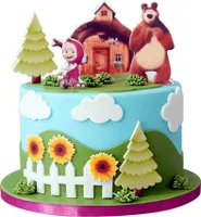 Sweetfanaberia | Tortendekorationsset Mascha und der Bär - 13 Teile - Bunte Figuren - Ideal für Kindergeburtstage