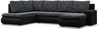 U-Sofa mit Schlaffunktion, Ottomane, Schwarz + Schwarz