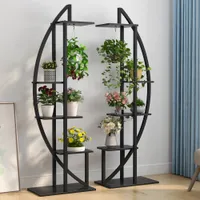 Tribesigns Blumenständer, 2 Stück Pflanzenregal mit 5 Ebenen und 2 Haken, 160cm Hoch Pflanzenständer Metall Blumenregal für Indoor Balkon(Mattschwarz)