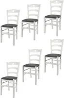 t m c s Tommychairs - Zestaw 6 krzeseł CUORE do kuchni i jadalni, solidna konstrukcja wykonana z drewna bukowego, nieprzezroczysty biały lakier i tapicerowane siedzisko pokryte imitacją skóry w kolorze ciemnoszarym