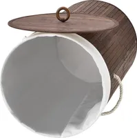 Juskys Bambus Wäschekorb Curly-Round – 55 Liter Volumen – Wäschesammler mit Deckel, Tragegriffen & Stoff Wäschesack – 1 Fach Wäschebox – in Braun