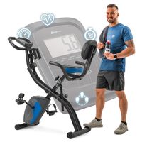 Hop-Sport 3-in-1 Fitness Heimtrainer klappbar HS-3010x Grix - Fitnessfahrrad mit Rückenlehne, Widerstandsbändern - Hometrainer Fahrrad mit LCD-Display