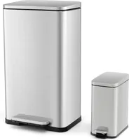 Zestaw 2 koszy na śmieci COSTWAY, 40L + 6L kosz na śmieci ze stali nierdzewnej, kosz na pedały z wyjmowanymi pojemnikami wewnętrznymi i pokrywą z miękkim zamknięciem, kosz na śmieci kuchenne, srebrny