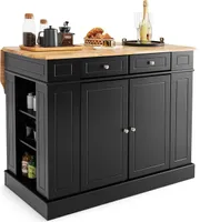 COSTWAY Kücheninsel,Küchenschrank mit erweiterbarer Arbeitsplatte, Schubladen, Seitenregalen und 2 Ebenen Staufach, 120 x 91 x 92 cm (Schwarz)