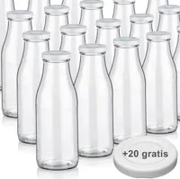 Milchflaschen 0,5L Smoothie Saft Flaschen 500ml leere Glasflaschen Deckel BPA frei, 20 Milchflaschen mit 40 Deckeln