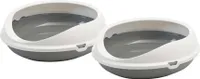 2er Sparpack ovale Katzentoilette Katzenklo Schalentoilette mit Rand weiss-grau