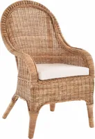 KRINES HOME Bequemer Rattansessel mit hoher Rückenlehne Rattan Rattanstuhl Lounge mit Breiten Armlehnen (mit Polster, Natur)