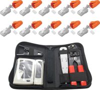 ARLI Netzwerk Werkzeugset + 10x RJ45 Netzwerkstecker mit Zugentlastung, Einführhilfe und Knickschutz