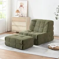 Bodensessel mit Fußhocker 'Koskyvn' Bodenstuhl mit Rückenlehne und Sitzpouf 75 x 90 x 100 cm Textil Grün