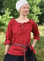 Mittelalter Bluse Birga mit 3/4 Arm, rot - Baumwolle Mittelalterkleidung Damen Kostüm Größe: M