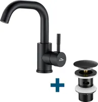 Auralum Badarmatur 360° Drehbar Waschtischarmatur mit Ablaufgarnitur, Wasserhahn Bad mit Pop Up, Schwarz