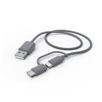 2in1-USB-Kabel, USB-A - Micro-USB, mit Adapter auf USB-C, 1 m, Grau (00187224)