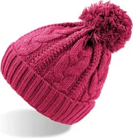 Atlantis Damen Strickmütze mit Zopfmuster Bommel-Mütze VOGU fuchsia one size