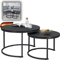 DELUKE® Couchtisch 2er Set JURG - runder Beistelltisch | Satztisch Sofatisch rund Kaffeetisch Laptoptisch Abstelltisch Tisch für Couch klein, Schwarz