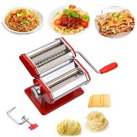 3in1 Edelstahl Nudelmaschine Pasta Maker mit 2 Klingen und 9 Einstellbare Dicke, Nudelschneider, Frische Manuelle Pasta Walze Maschine, Rot
