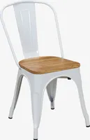 Küchenstuhl Stuhl Esszimmerstuhl aus METALL Sitzfläche aus Holz stapelbar, Farbe:Weiß+Naturholz, Material:Metall