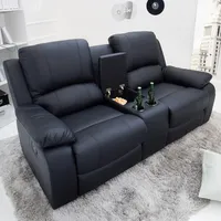 riess-ambiente Exklusiver 2er Kino Sessel HOLLYWOOD 190cm schwarz Fernsehsessel mit Getränkehalter Lesesessel Relaxsessel