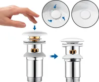 Ablaufgarnitur Waschbecken mit Überlauf - G 11/4", Universal Ablaufventil, Pop Up Ventil mit Keramikabdeckung, Abflussgarnitur für Waschbecken, Weiß